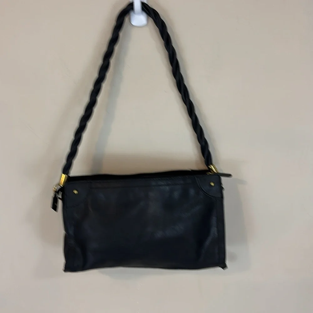 Madison Studios Vegan Leather Black Purse Handbag with Twisted Handle